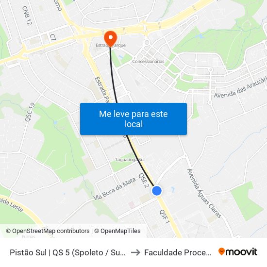 Pistão Sul | QS 5 (Spoleto / Subway) to Faculdade Processus map