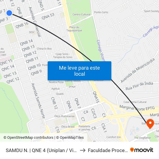 Samdu Norte | Qne 4 (Uniplan / Vivendas) to Faculdade Processus map