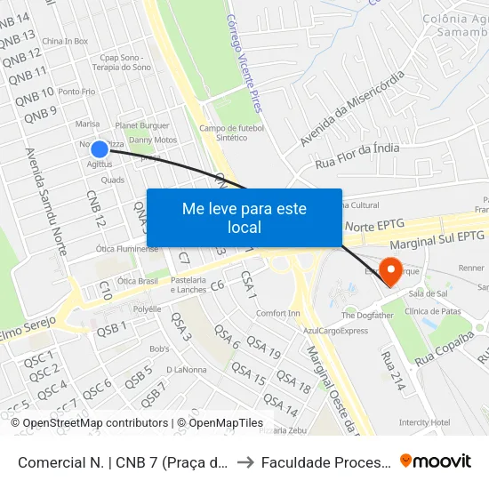 Comercial N. | CNB 7 (Praça do DI) to Faculdade Processus map