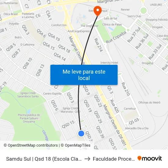 Samdu Sul | Qsd 18 (Escola Classe 10) to Faculdade Processus map