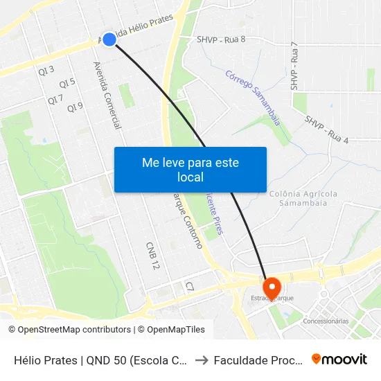 Hélio Prates | QND 50 (Escola Classe 08) to Faculdade Processus map