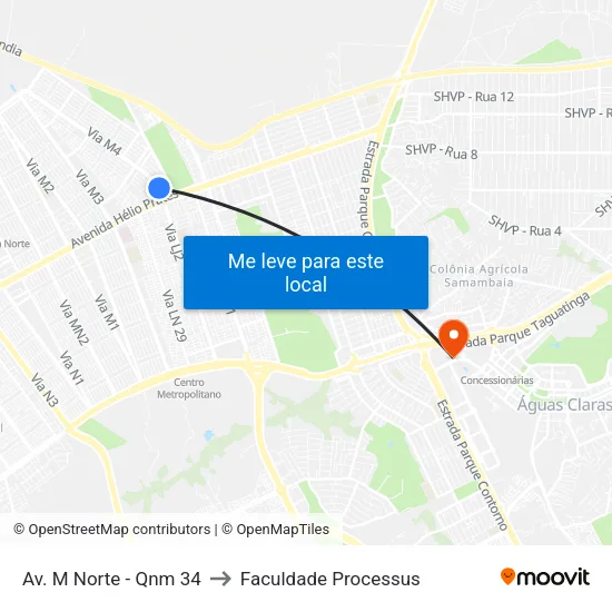Av. M Norte - Qnm 34 to Faculdade Processus map