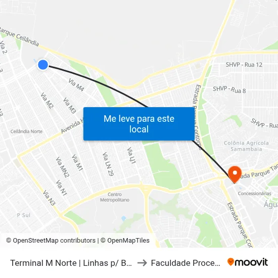Terminal M Norte | Linhas p/ Brasília to Faculdade Processus map