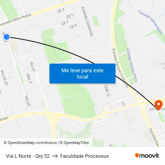 Via L Norte - Qnj 52 to Faculdade Processus map