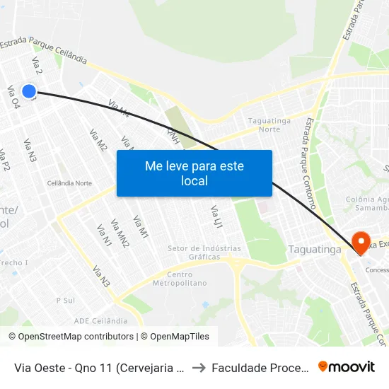 Via Oeste - Qno 11 (Cervejaria Junin) to Faculdade Processus map