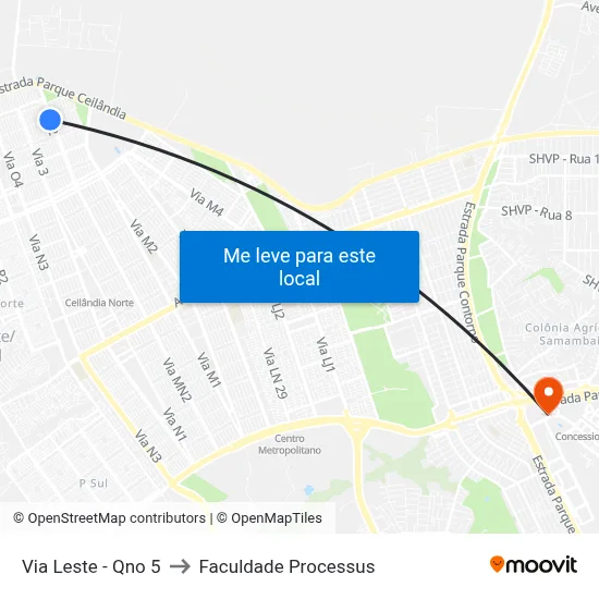 Via Leste - Qno 5 to Faculdade Processus map