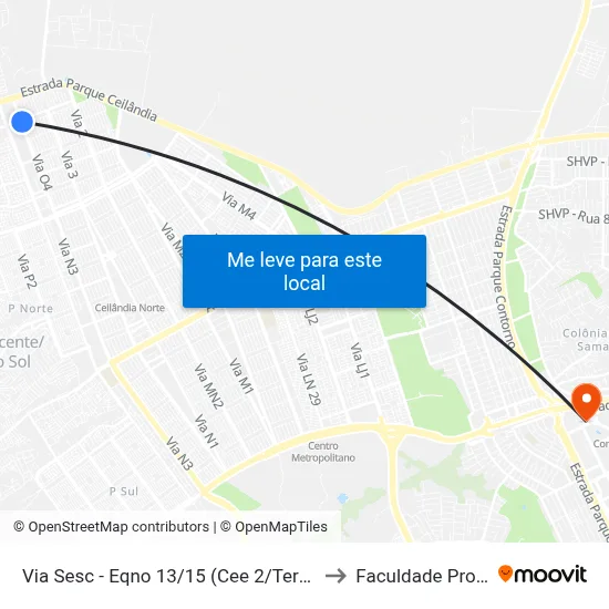 Via Sesc - Eqno 13/15 (Cee 2/Terminal Setor O) to Faculdade Processus map