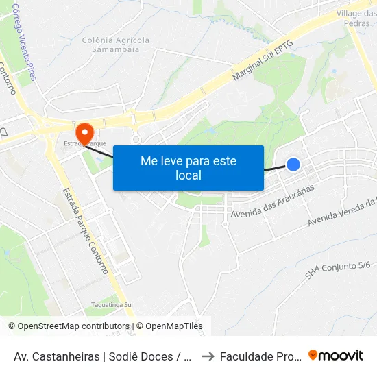 Av. Castanheiras | Sodiê Doces / Dona De Casa to Faculdade Processus map
