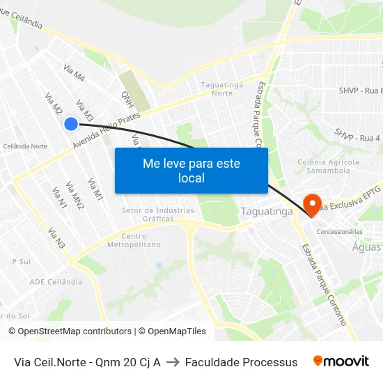 Via Ceil.Norte - Qnm 20 Cj A to Faculdade Processus map