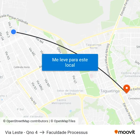 Via Leste - Qno 4 to Faculdade Processus map