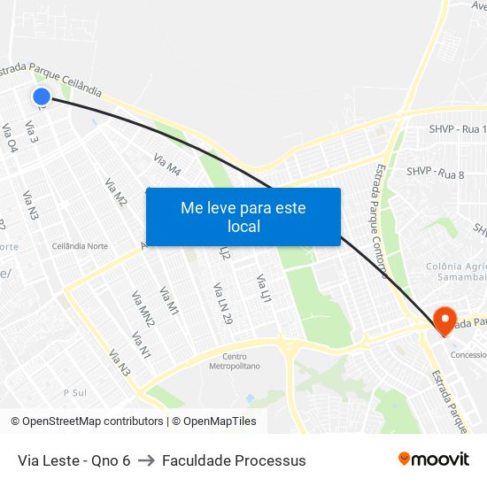 Via Leste - Qno 6 to Faculdade Processus map