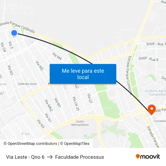Via Leste - Qno 6 to Faculdade Processus map