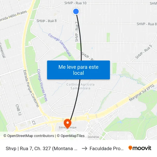 Shvp | Rua 7, Ch. 327 (Montana Autopeças) to Faculdade Processus map