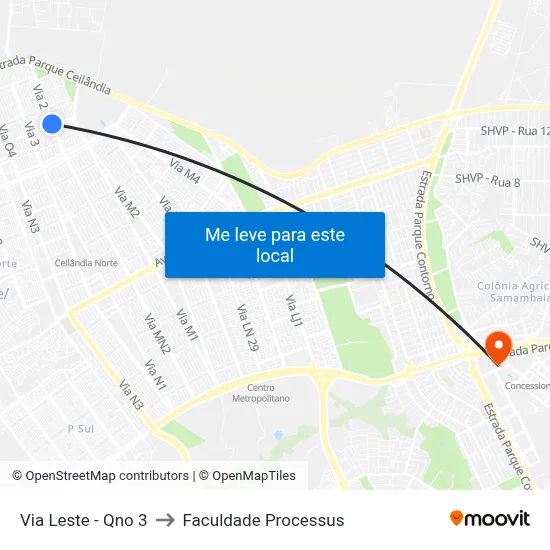Via Leste - Qno 3 to Faculdade Processus map