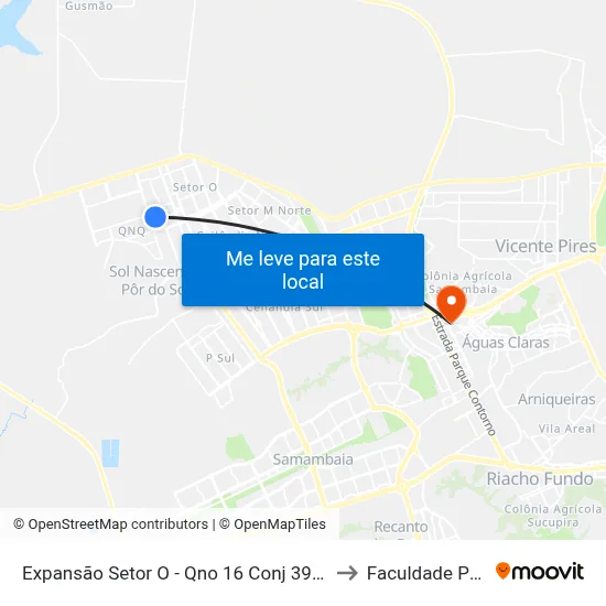 Expansão Setor O - Qno 16 Conj 39 (Superm. Mineirão) to Faculdade Processus map