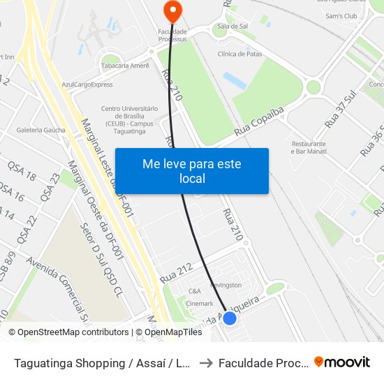 Taguatinga Shopping / Assaí / Leroy Merlin to Faculdade Processus map