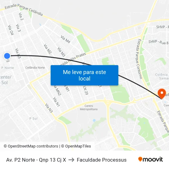 Av. P2 Norte - Qnp 13 Cj X to Faculdade Processus map