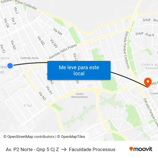 Av. P2 Norte - Qnp 5 Cj Z to Faculdade Processus map