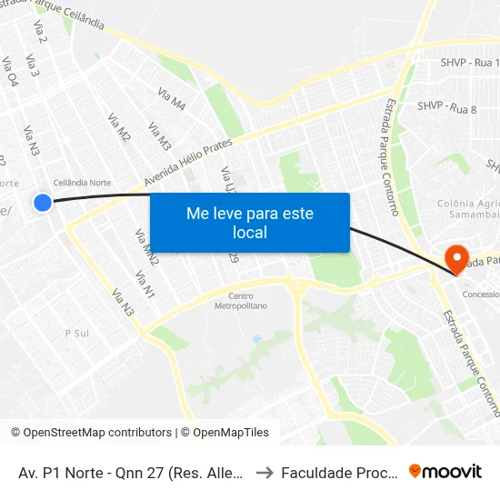 Av. P1 Norte - Qnn 27 (Res. Allegro/Sesc) to Faculdade Processus map
