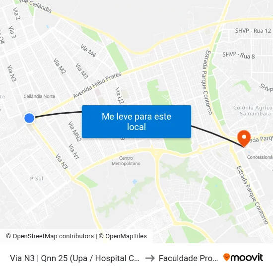 Via N3 | Qnn 25 (Upa / Hospital Cidade Do Sol) to Faculdade Processus map
