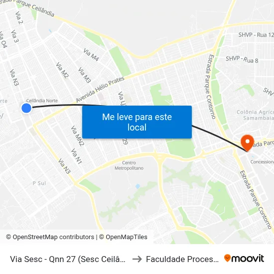 Via Sesc - Qnn 27 (Sesc Ceilândia) to Faculdade Processus map