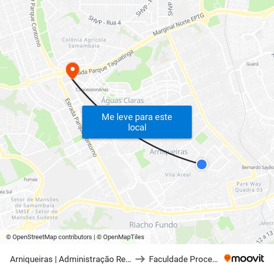 Arniqueiras | Administração Regional to Faculdade Processus map