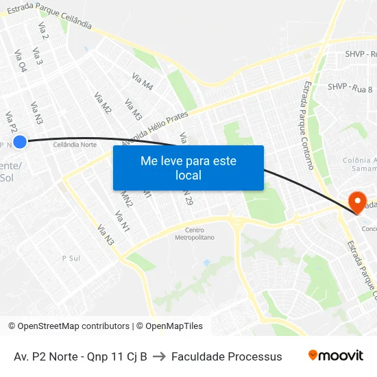 Av. P2 Norte - Qnp 11 Cj B to Faculdade Processus map