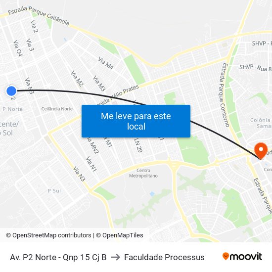 Av. P2 Norte - Qnp 15 Cj B to Faculdade Processus map