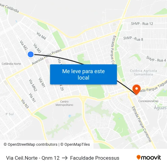 Via Ceil.Norte - Qnm 12 to Faculdade Processus map