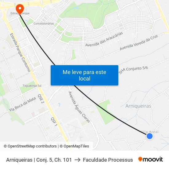 Arniqueiras | Conj. 5, Ch. 101 to Faculdade Processus map