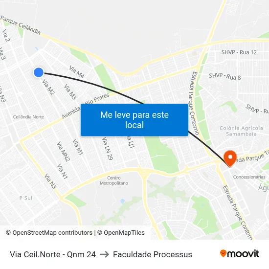 Via Ceil.Norte - Qnm 24 to Faculdade Processus map