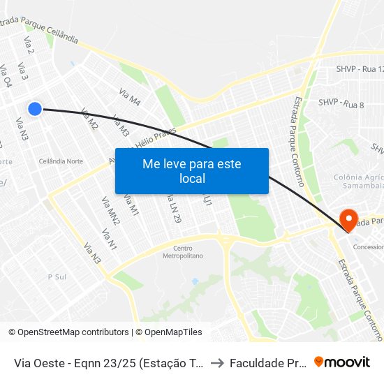 Via Oeste - Eqnn 23/25 (Estação Terminal Ceilândia) to Faculdade Processus map