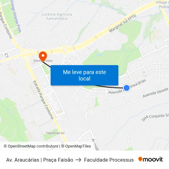 Av. Araucárias | Praça Faisão to Faculdade Processus map