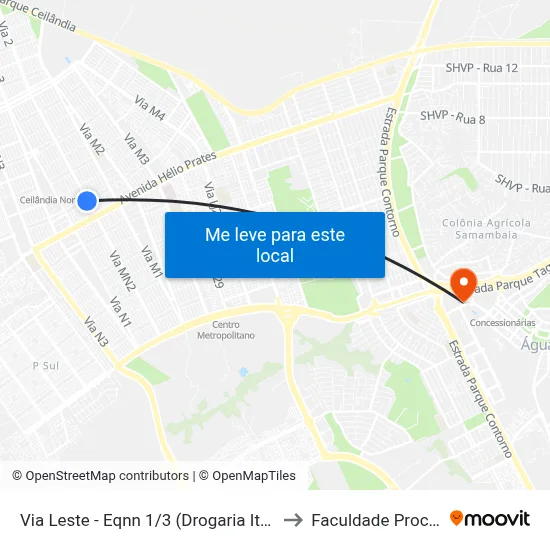 Via Leste - Eqnn 1/3 (Drogaria Itapemirim) to Faculdade Processus map
