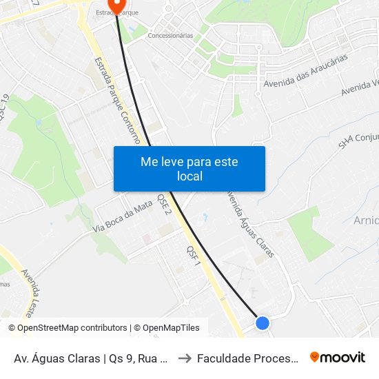 Av. Águas Claras | Qs 9, Rua 120 to Faculdade Processus map