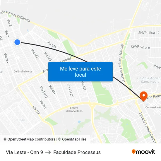 Via Leste - Qnn 9 to Faculdade Processus map