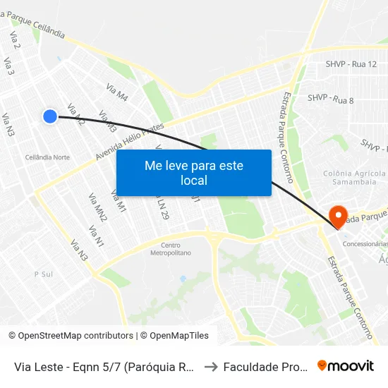 Via Leste - Eqnn 5/7 (Paróquia Ressurreição) to Faculdade Processus map