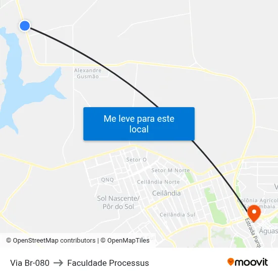Via Br-080 to Faculdade Processus map