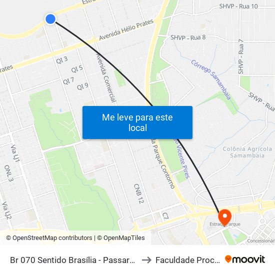 Br 070 Sentido Brasília - Passarela Da Qng to Faculdade Processus map