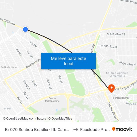 Br 070 Sentido Brasília - Ifb Campus Taguatinga to Faculdade Processus map