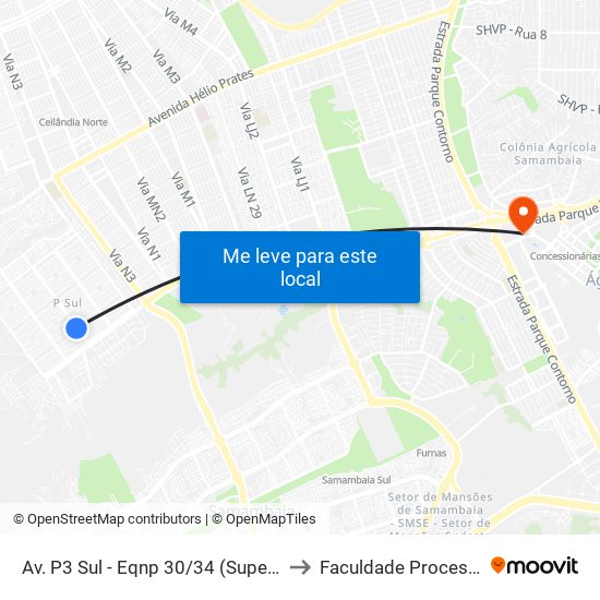 Av. P3 Sul - Eqnp 30/34 (Supercei) to Faculdade Processus map