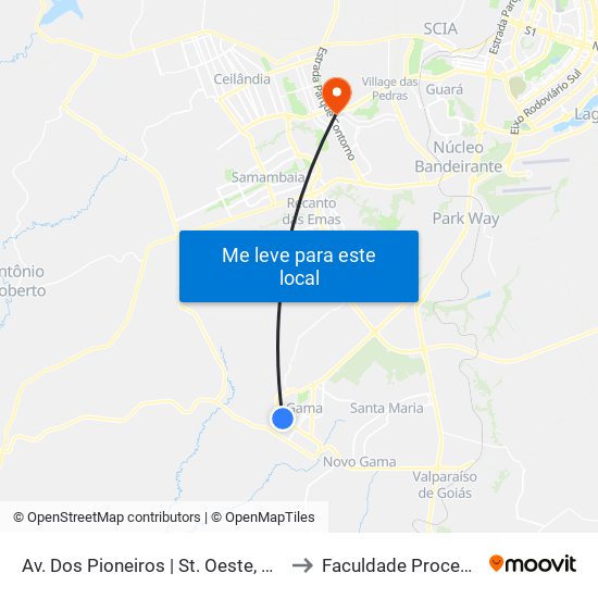 Av. Dos Pioneiros | St. Oeste, Qd. 32 to Faculdade Processus map