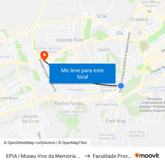 Epia Sul | Museu Vivo Da Memória Candanga to Faculdade Processus map