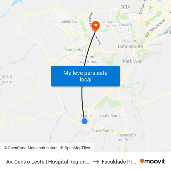 Av. Centro Leste | Hospital Regional Do Gama (Brb) to Faculdade Processus map