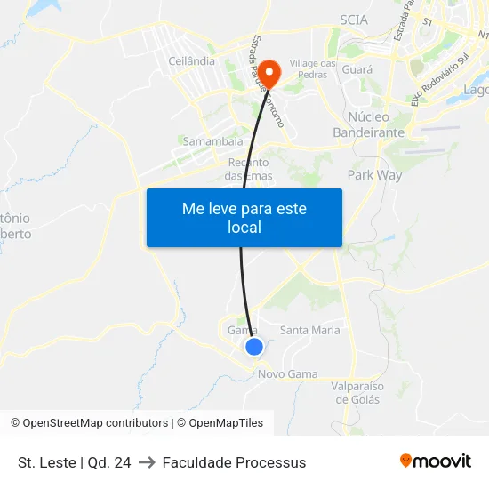 St. Leste | Qd. 24 to Faculdade Processus map