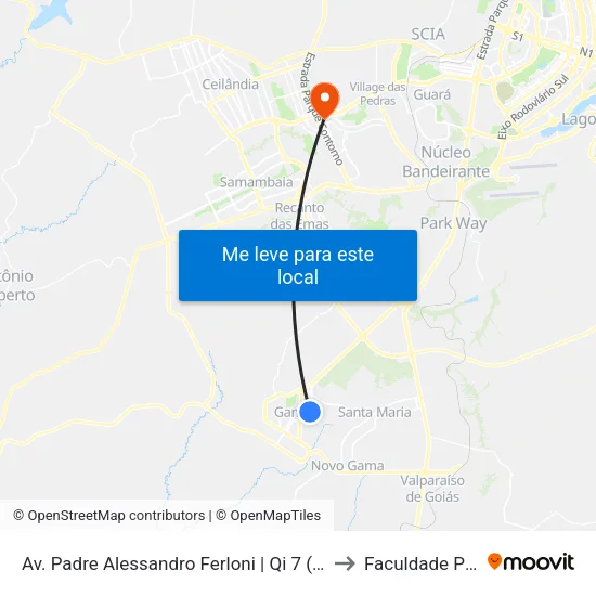 Av. Padre Alessandro Ferloni | Qi 7 (Cartório Do 9° Ofício) to Faculdade Processus map