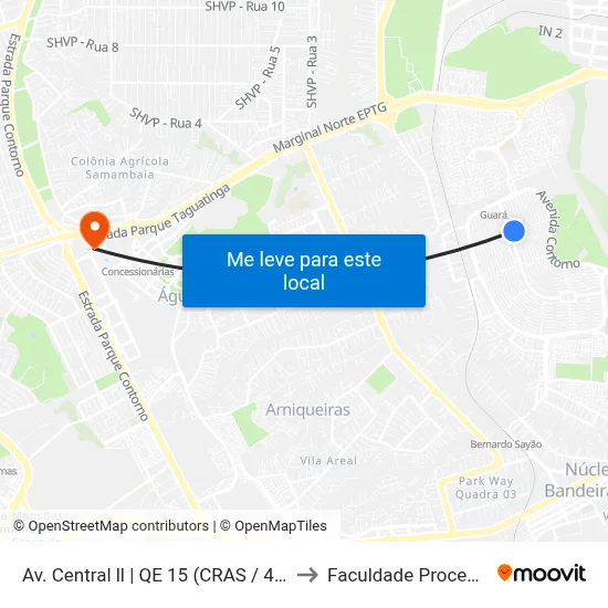 Av. Central ll | QE 15 (CRAS / 4ª DP) to Faculdade Processus map