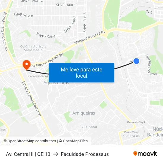 Av. Central ll | QE 13 to Faculdade Processus map