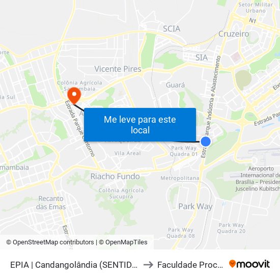 EPIA | Candangolândia (SENTIDO GOIÁS) to Faculdade Processus map