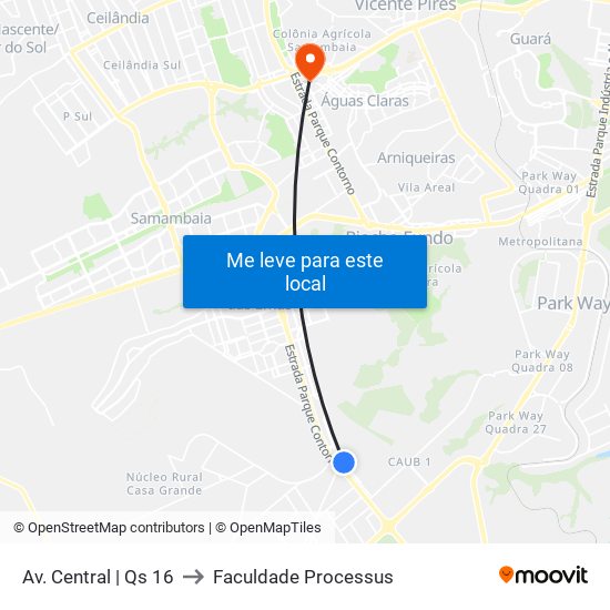 Av. Central | Qs 16 to Faculdade Processus map